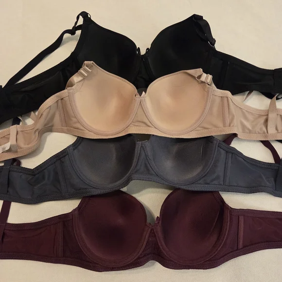 Lot Of 4 SOFRA NWT Black Burgundy Nude Gray Underwire Padded T-Shirt Bras SZ 34B - Picture 2 of 5